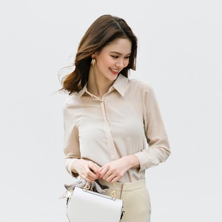 Áo sơ mi lụa sọc nude
