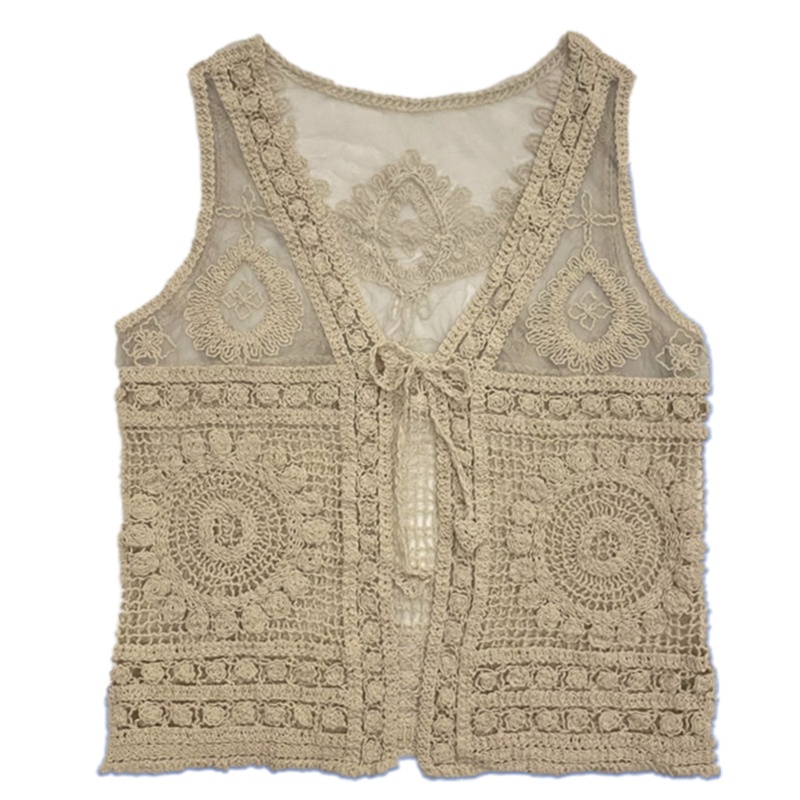 Brroa Áo Sát Nách Cotton Đan Móc Khoét Lỗ Phối Dây Buộc Quyến Rũ Thời Trang Mùa Hè Cho Nữ