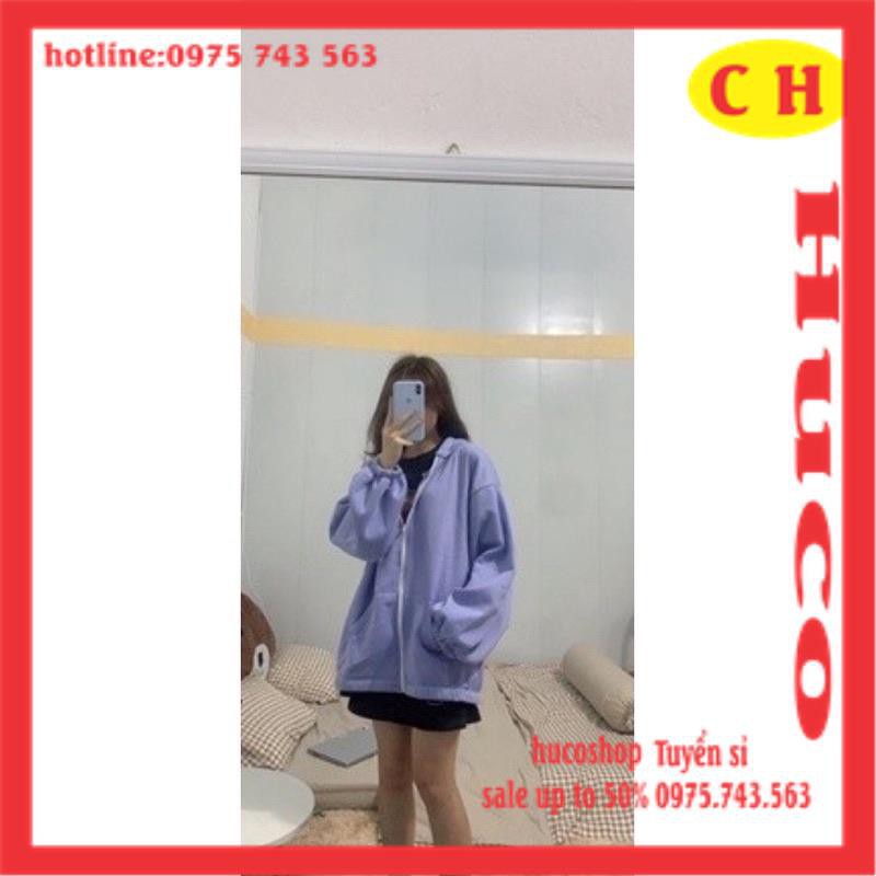 Áo Khoác Hoodie Nỉ Trơn Basic chun tay mũ lót 2 lớp - Áo tay bồng khóa kéo có mũ hàng thu đông Nam Nữ unisex freesize