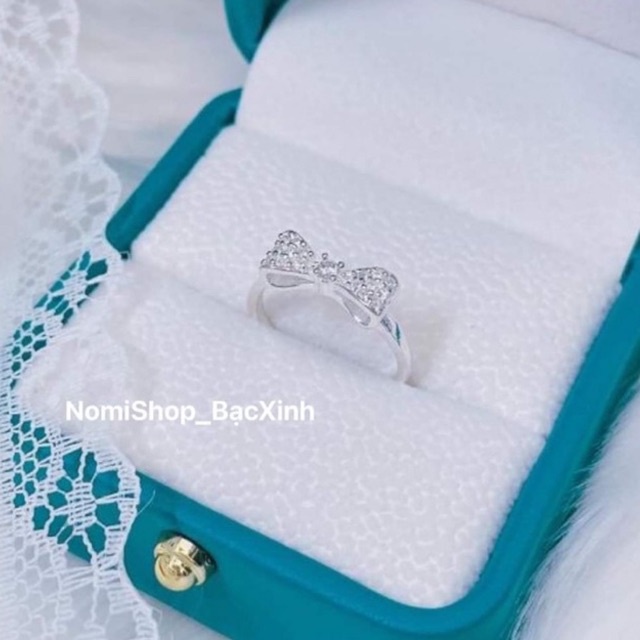 Nhẫn nữ bạc ta. Nhẫn nơ phồng đính đá nhỏ xinh xắn thời trang Mainomi Shop Bạc Xinh