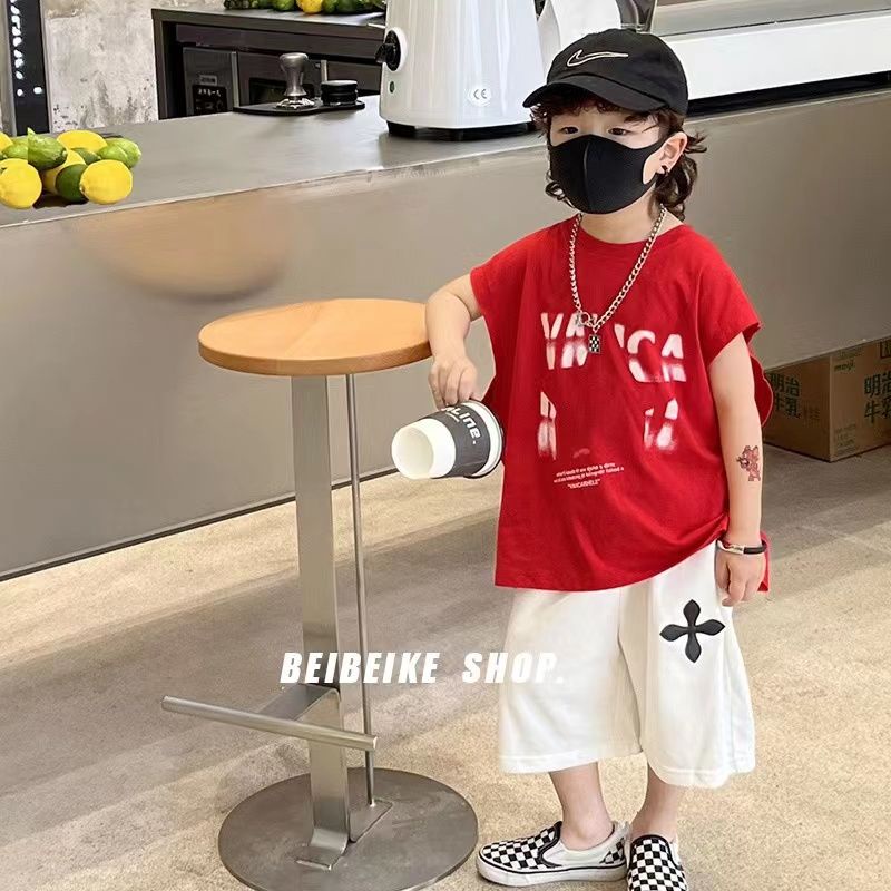 Áo Thun Cotton Sát Nách Cổ Tròn Dáng Rộng Thời Trang Hàn Quốc Cho Bé Trai