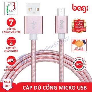 |P&D SALE| CÁP DÙ BAGI SẠC NHANH MICRO USB SIÊU BỀN (MÀU HỒNG)