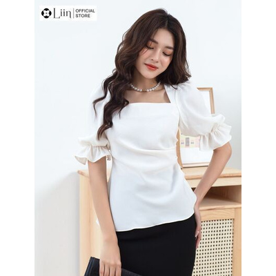 Áo kiểu nữ Cổ Queen Nhún Sườn ôm eo cách điệu tôn dáng kết hợp tay bồng xinh xắn Liin Clothing SM3088