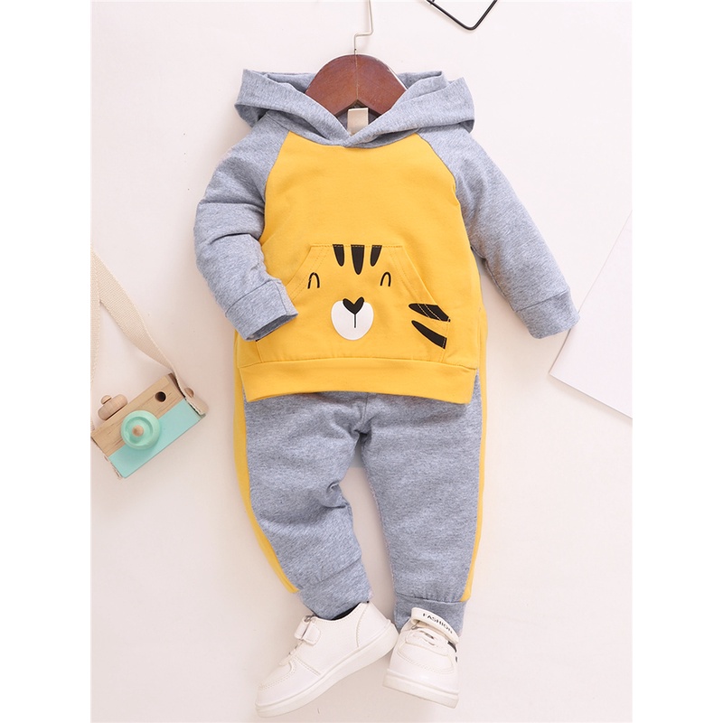 Bộ trang phục 2 món Mikrdoo dành cho trẻ sơ sinh gồm áo hoodie tay dài có nón + quần vải cotton thời trang mùa thu