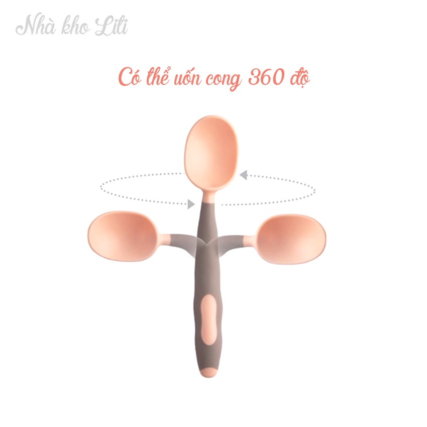 Set thìa silicon uốn cong 360 độ tập cho bé tự xúc ăn (có hộp đựng tiện lợi)