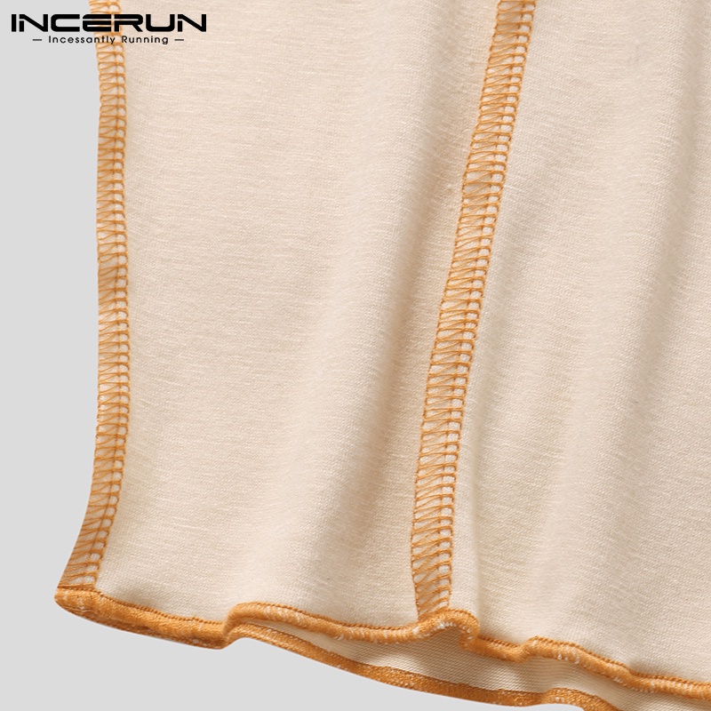 Áo không tay INCERUN thời trang nam phong cách vintage cổ tròn ôm dáng in hoa văn caro