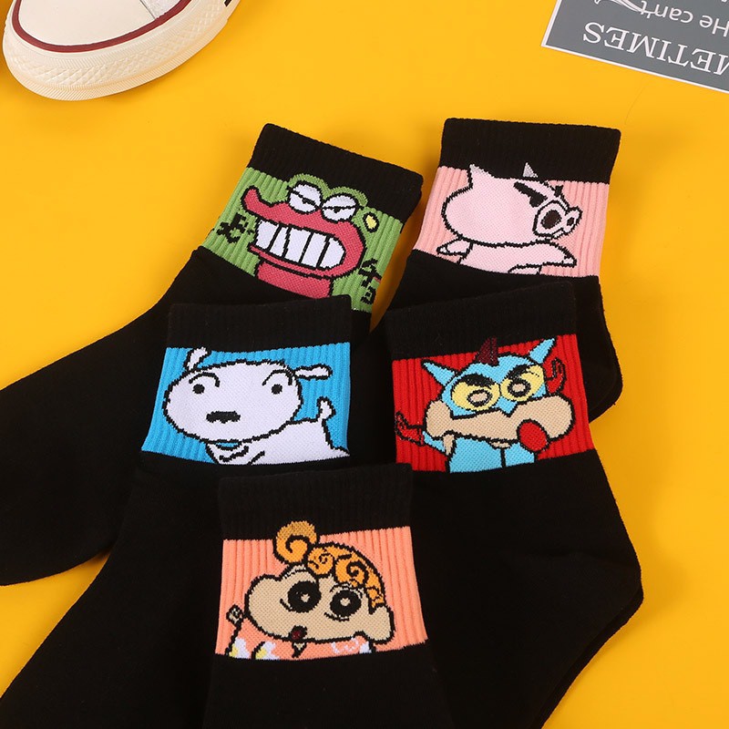 Tất cổ cao Bivota vớ nam nữ đen in hình nhân vật Shin cực xinh xắn T127