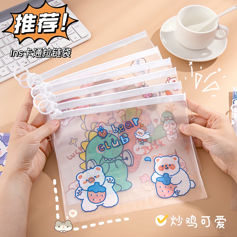 Túi Đựng Bút Bằng Pvc Trong Suốt Chống Nước Họa Tiết Thỏ Hoạt Hình Đáng Yêu