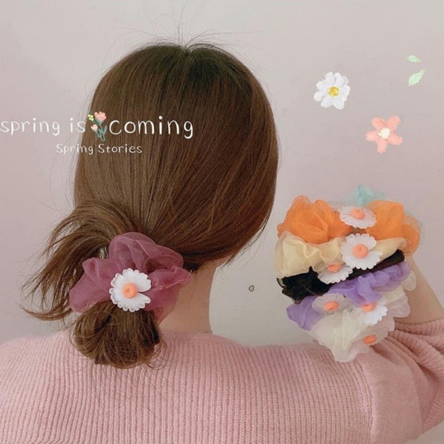 Scrunchie von gắn mặt hoa cúc xả lỗ