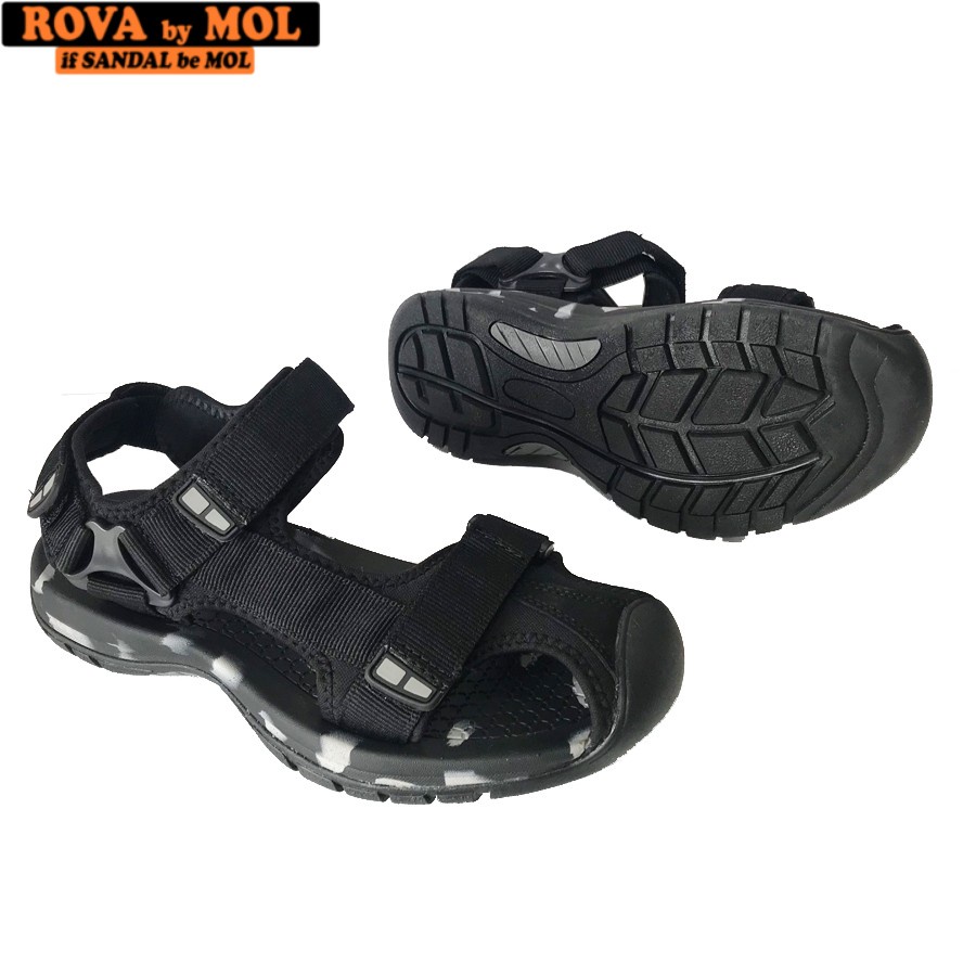 Giày Sandal Nam Bít Mũi Hiệu Rova Đế Cao Su Quai Dù Đi Làm Đi Phượt Đạp Xe Màu Đen Camo Mã RV25