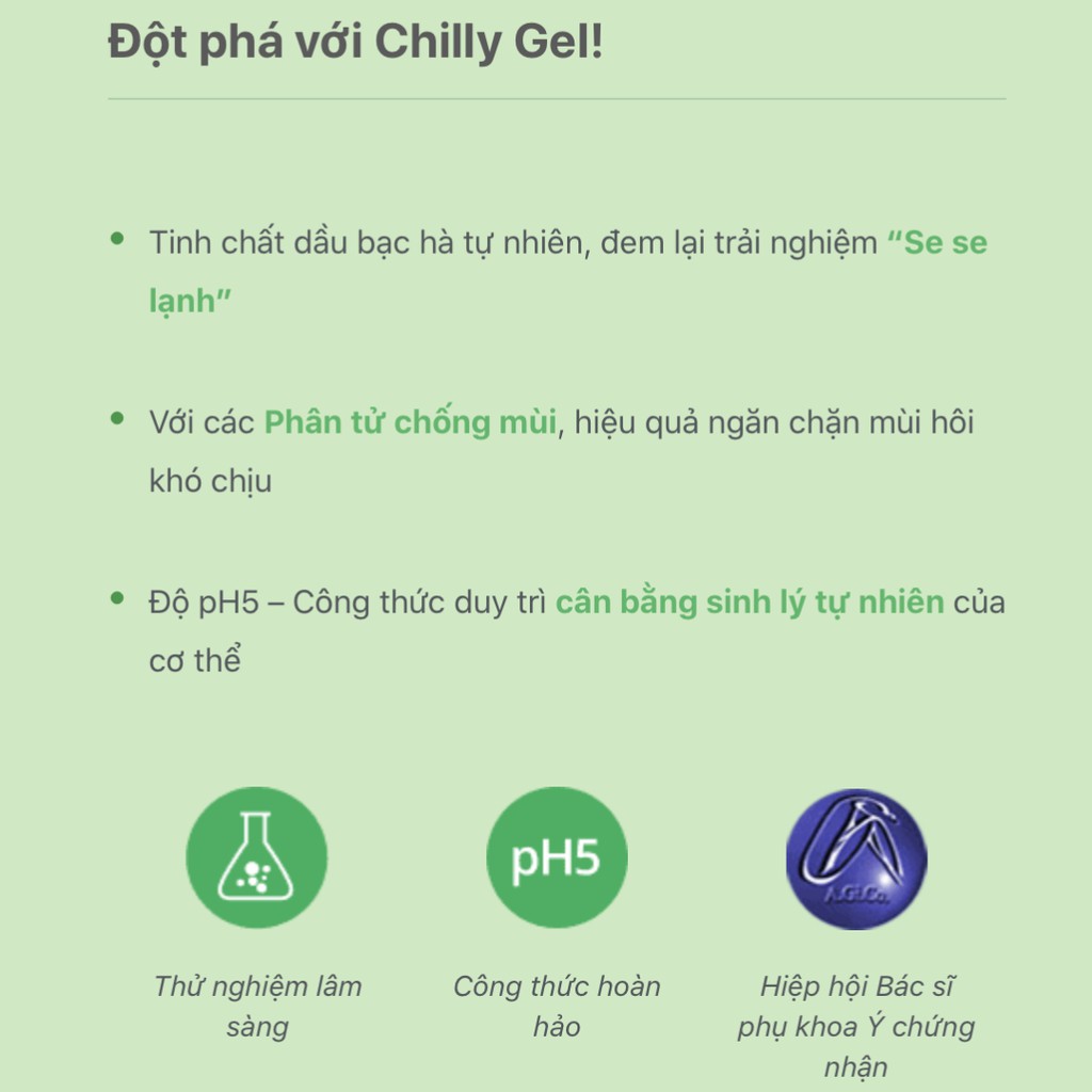 Dung dịch vệ sinh phụ nữ Chilly gel ngăn mùi kháng khuẩn se se lạnh 200ml
