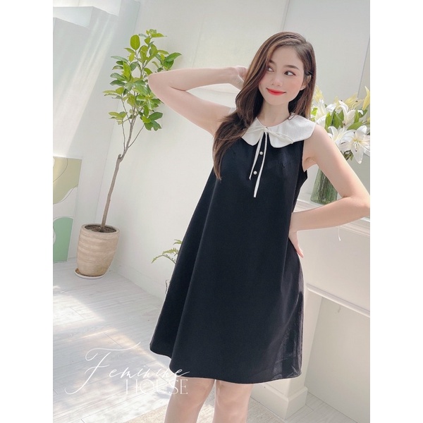 Đầm Cổ Sen Thắt Nơ, Đầm màu đen kiểu dễ thương, đầm babydoll, đầm đi làm đi chơi.