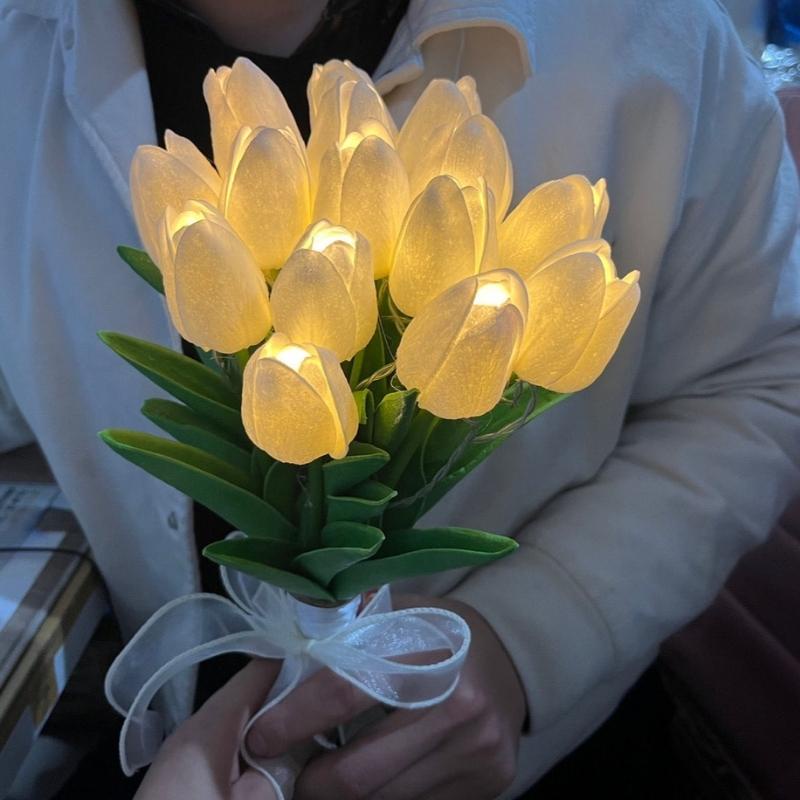 Bó 10 cành hoa tuylip đèn led phát sáng hoa lụa giả trang trí phòng Xiaomimi.vn D4.036.HO