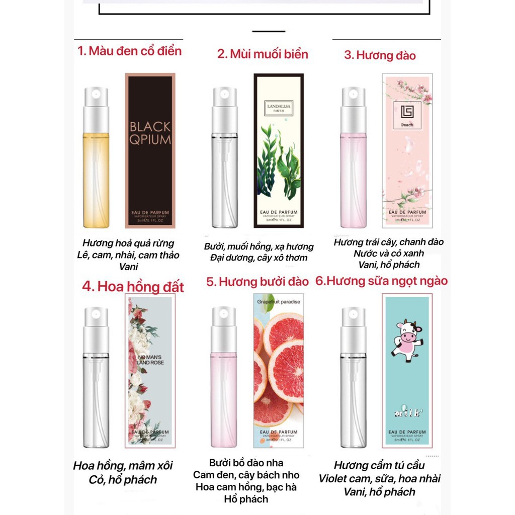 [NH01] [3ml ] Nước Hoa Mini Dạng Xịt, Nước Hoa Nữ Hương Thơm Quyến Rũ Ngọt Ngào | Thế Giới Skin Care