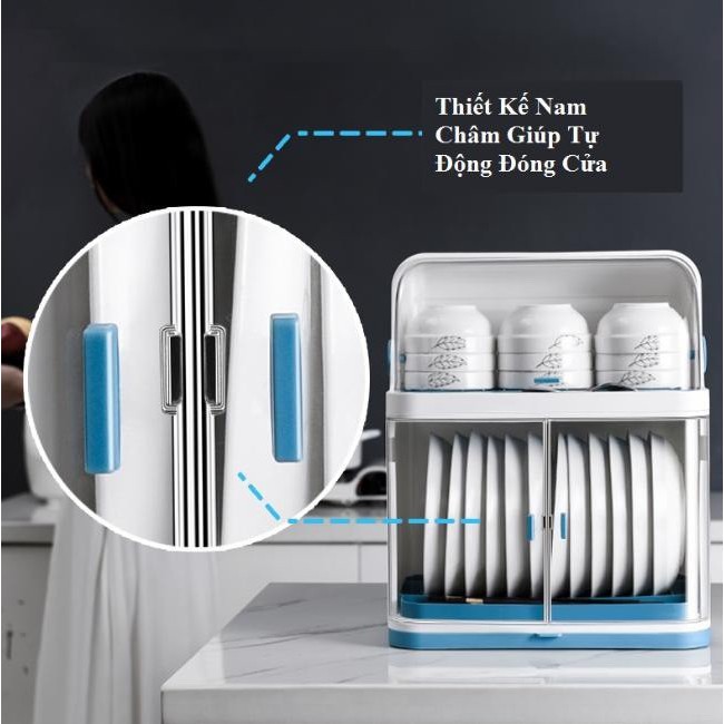 Tủ mini để bàn kháng khuẩn đựng chén Dĩa dụng cụ ăn uống Đa Năng Blue Zi 🤗2020 🤗