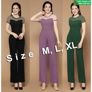 Jumpsuit - Đồ bay dài ống suông phối lưới đính hạt cực đẹp - AV6148
