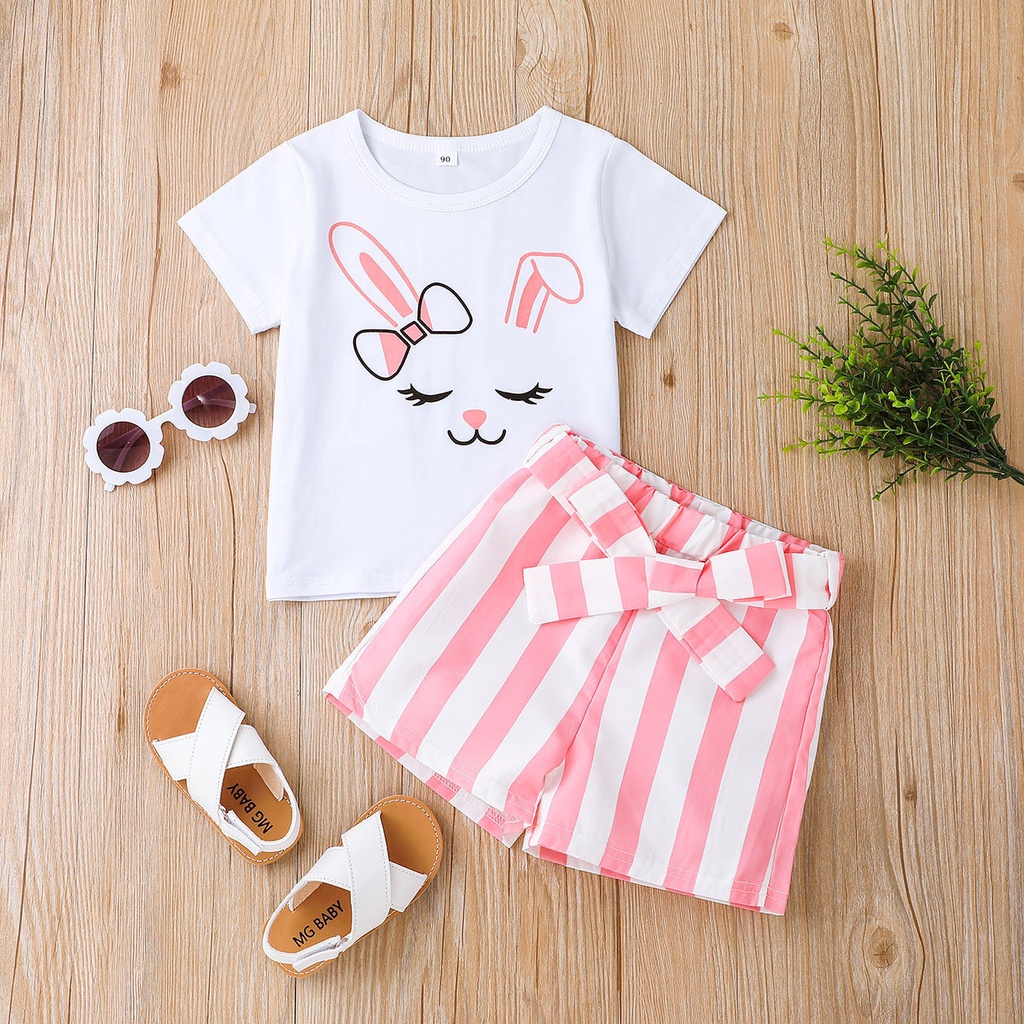 Combo bộ đồ bé gái 1-5 tuổi tay ngắn áo phông quần đùi In Hình Thỏ Hoạt Hình set mùa hè thời trang cho bé trẻ em
