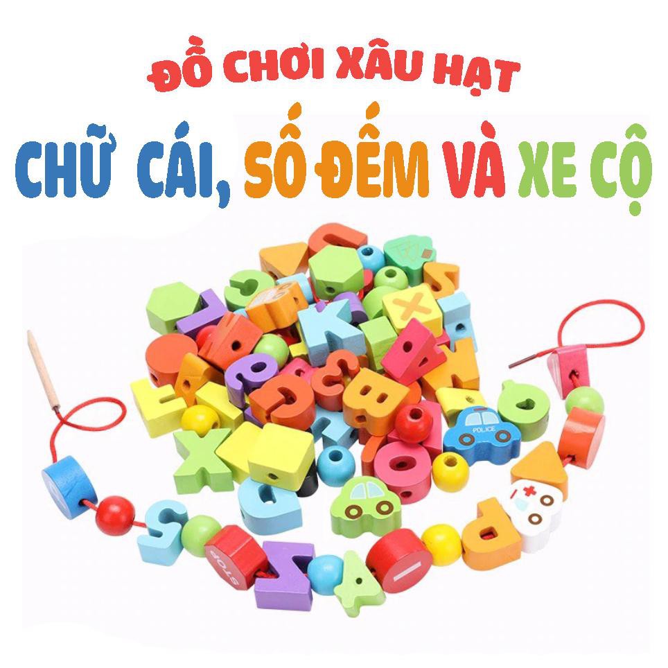 Bộ Xâu Dây Luồn Hạt Chủ Đề Chữ, Số Và Phương Tiện Giao Thông