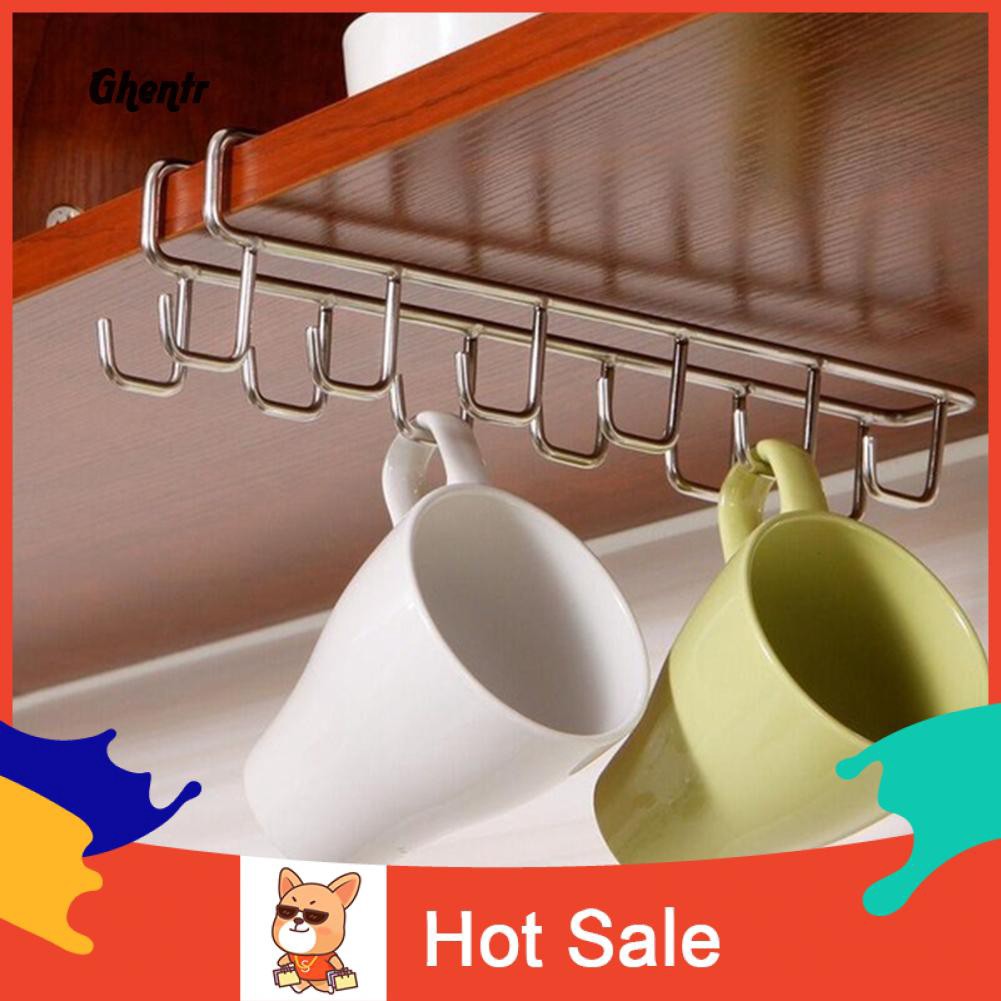 ♈Gh Tea Coffee Cup Holder Mug Metal Rack Under Shelf Board Hook Cupboard Organizer