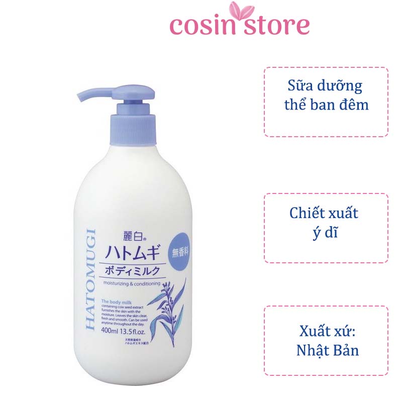 Sữa Dưỡng Thể Hatomugi Dùng Cho Ban Đêm Không Mùi Hatomugi Moisturizing & Conditioning The Body Milk 400ml CosinStore