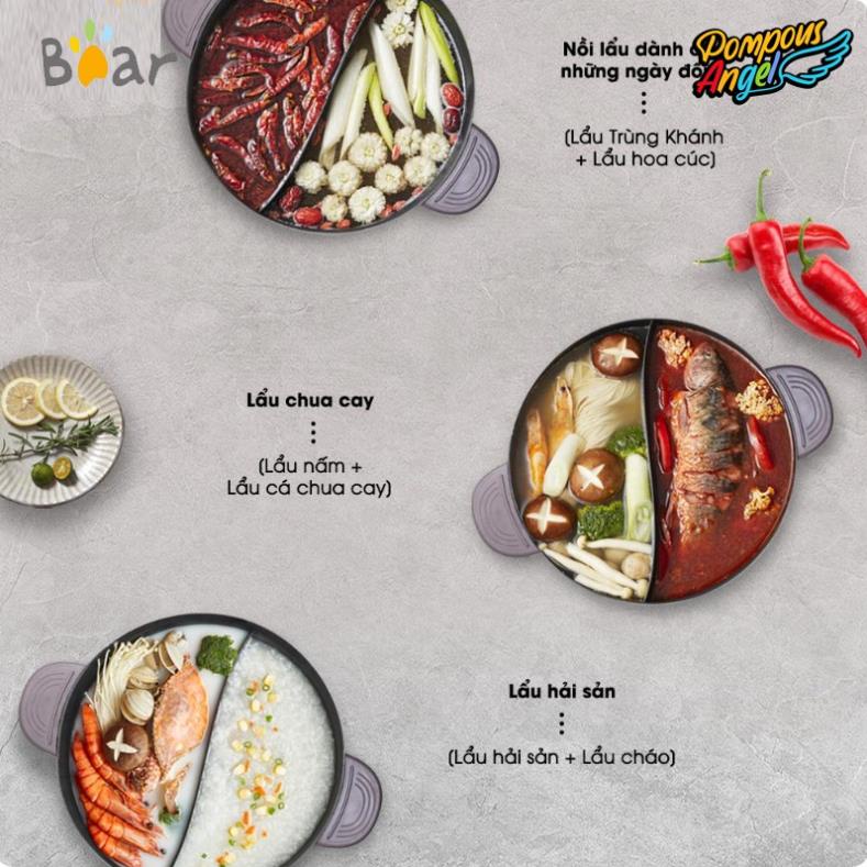 Nồi lẩu nướng điện đa năng, bếp lẩu nướng 2 ngăn uyên ương BEAR DHG-B60R6 6L Bản quốc tế BH 18 tháng