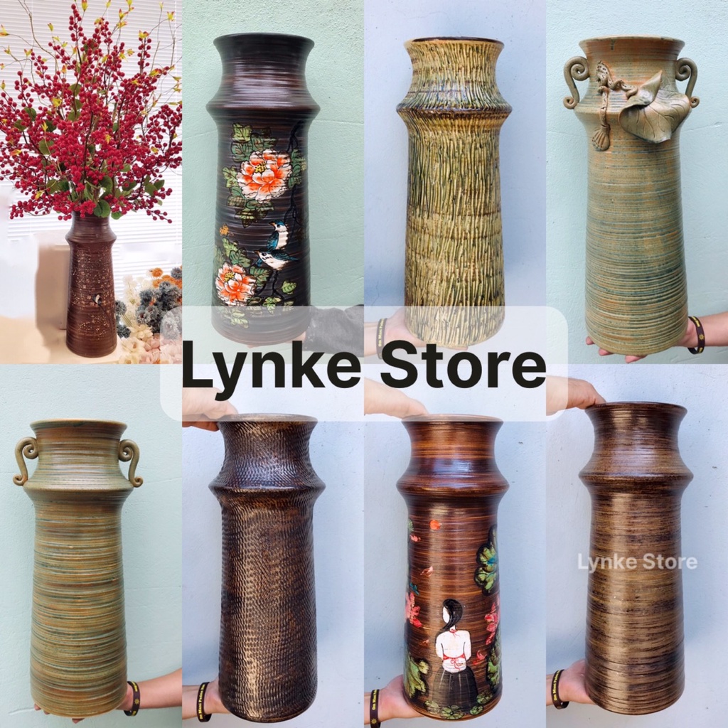 Bình Hoa Lọ Hoa Cắm Đào Lê Mận Cao 46cm Men Mộc Gốm Sứ Bát Tràng - Lynke Store