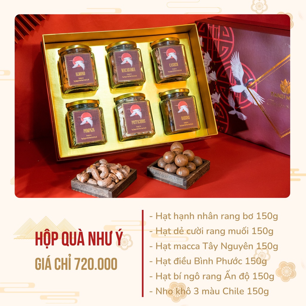 Hộp quà tết cao cấp Như Ý TANU NUTS, set quà tặng tết hạt dinh dưỡng sang trọng