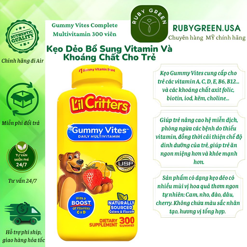 Kẹo Dẻo Bổ Sung Vitamin Gấu Lil'Critter Gummy Vites Multivitamin Complete Cho Trẻ Từ 2 Tuổi 300 Viên