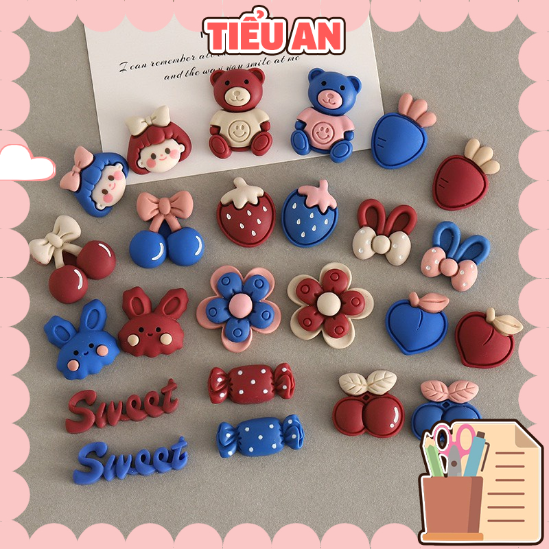 Charm (C301) slime/ Dụng Cụ Charm Trang Trí [Ko Keo &amp; Nút] Màu Xanh Đậm/ Nhạt và Đỏ  - 01 Cái