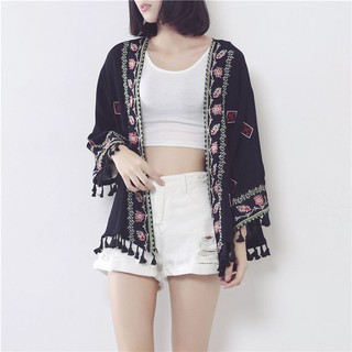 Áo kimono lửng thổ cẩm thêu