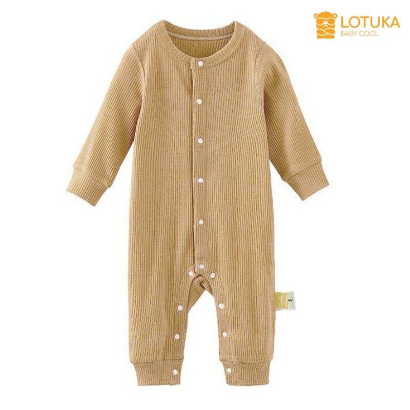 Áo Liền Quần Bé Gái, Bé Trai Sơ Sinh LOTUKA Chất Len Tăm, Bodysuit Có Mũ Cho Bé 3-12kg