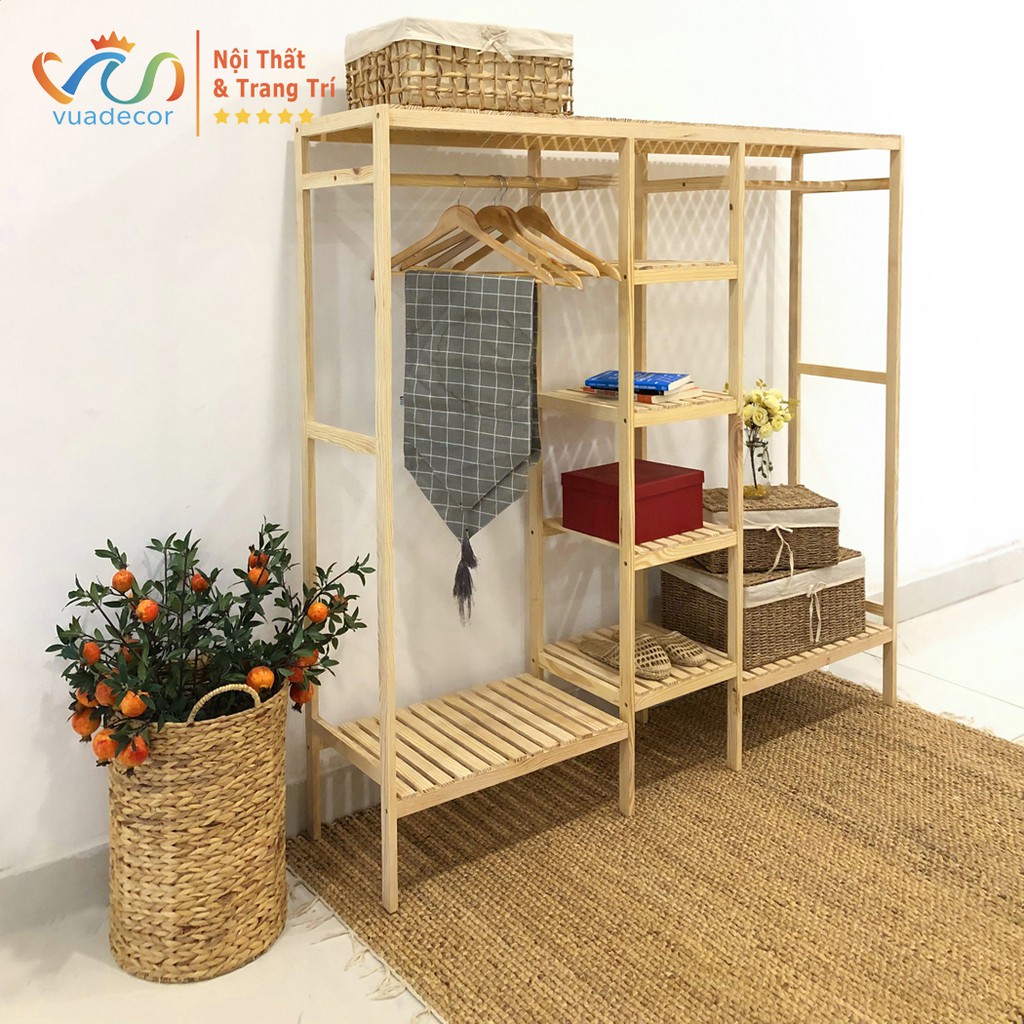 Tủ treo quần áo 3 ngăn VUADECOR phong cách Hàn Quốc gỗ thông tự nhiên
