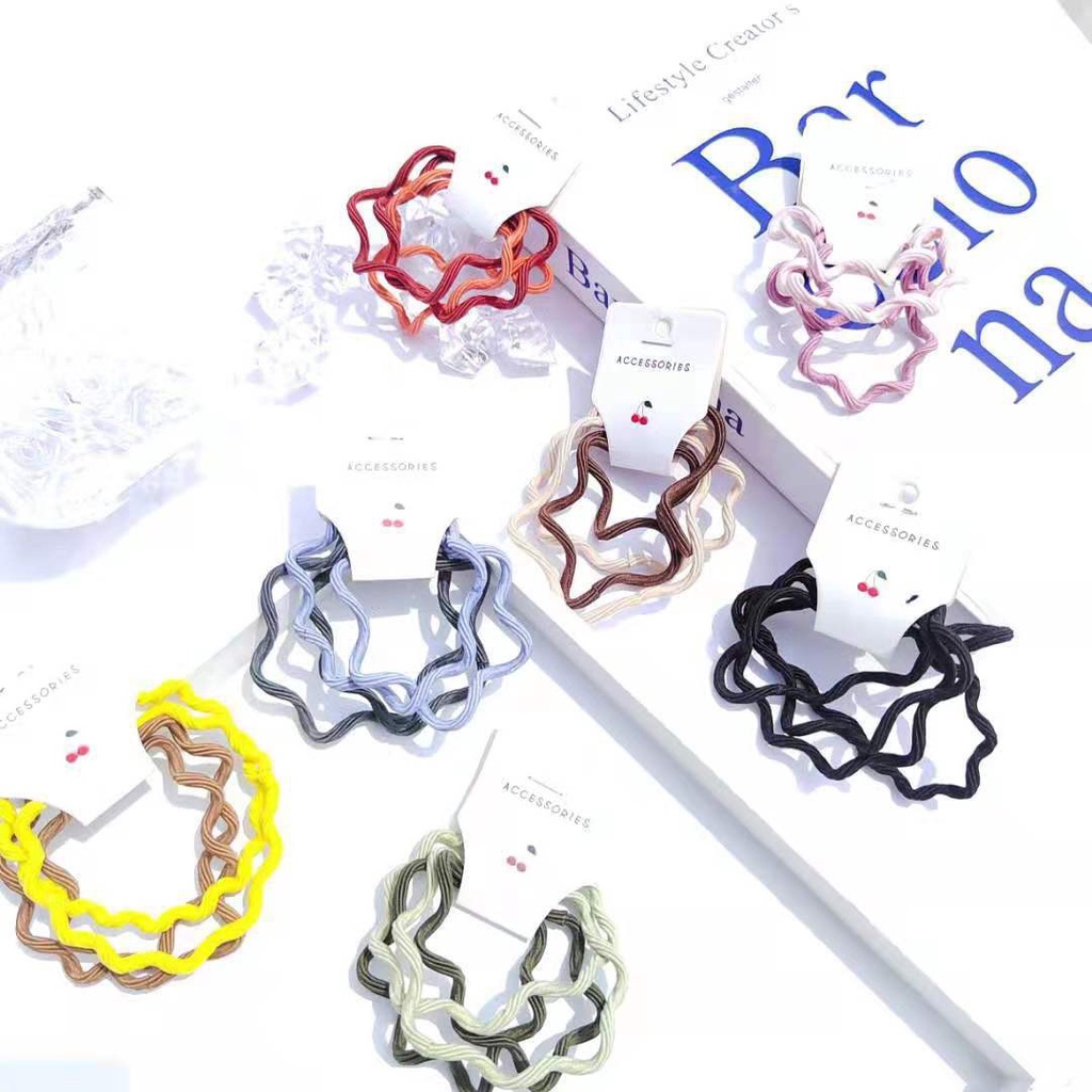 DÂY BUỘC TÓC (SET 4 SỢI) PHONG CÁCH HÀN QUỐC HỌA TIẾT LƯỢN SÓNG ĐỘC ĐÁO