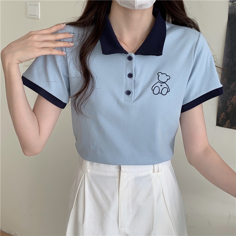 Áo polo SUXI tay ngắn dáng rộng thời trang mùa hè đơn giản dễ phối đồ cho nữ