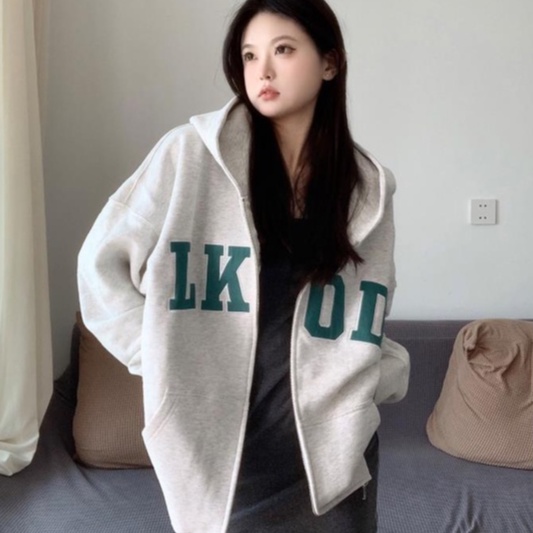 Áo Khoác Nữ Có Nón Trùm Dáng Rộng Kiểu Retro Mỹ Dễ Thương Thời Trang Xuân Thu