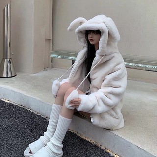 [ORDER] Áo khoác lông mũ tai thỏ Ulzzang