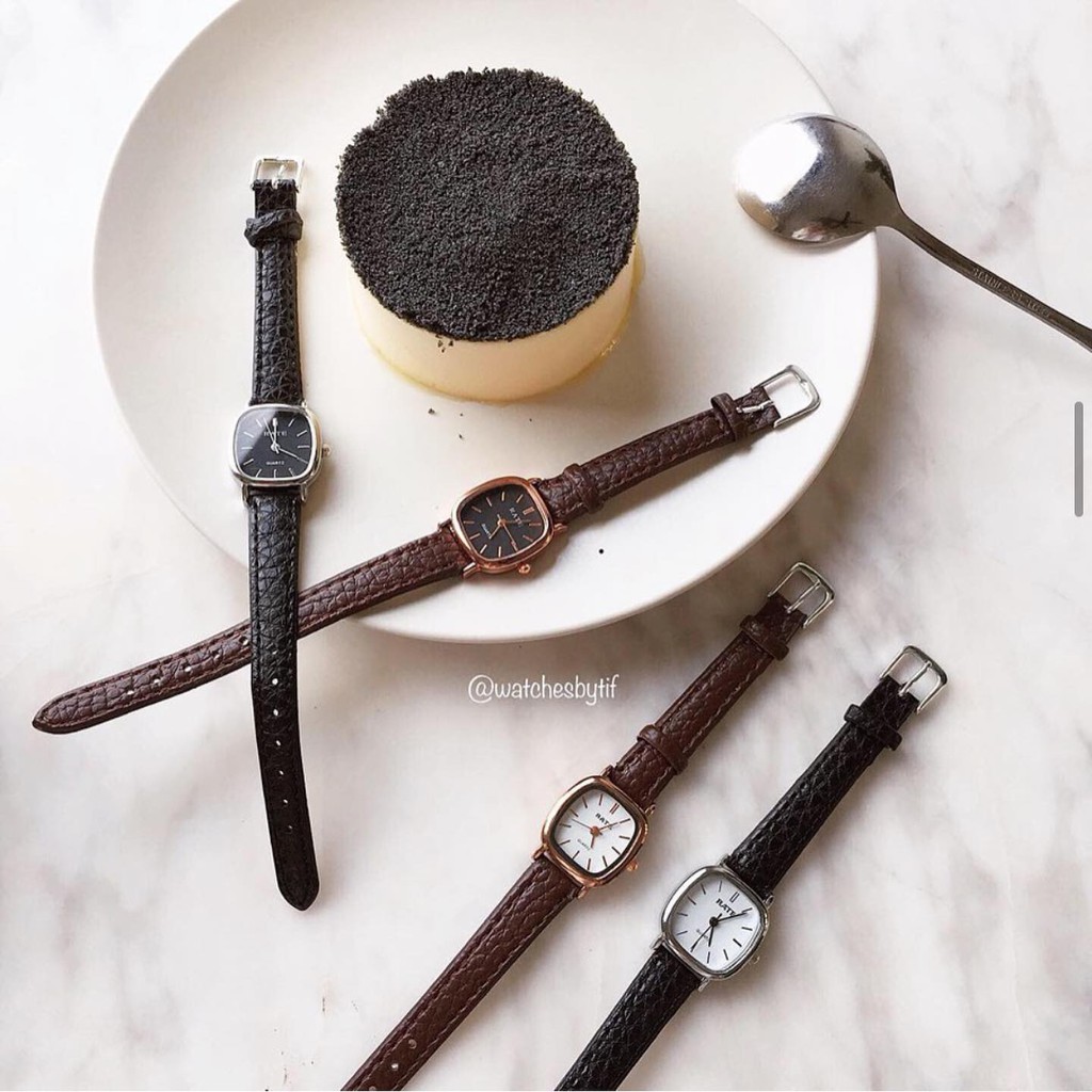 Đồng hồ nữ dây da mặt vuông RATE nâu mặt trắng đồng hồ nữ mặt nhỏ chính hãng Watchesbytif size 22mm đẹp giá rẻ | BigBuy360 - bigbuy360.vn
