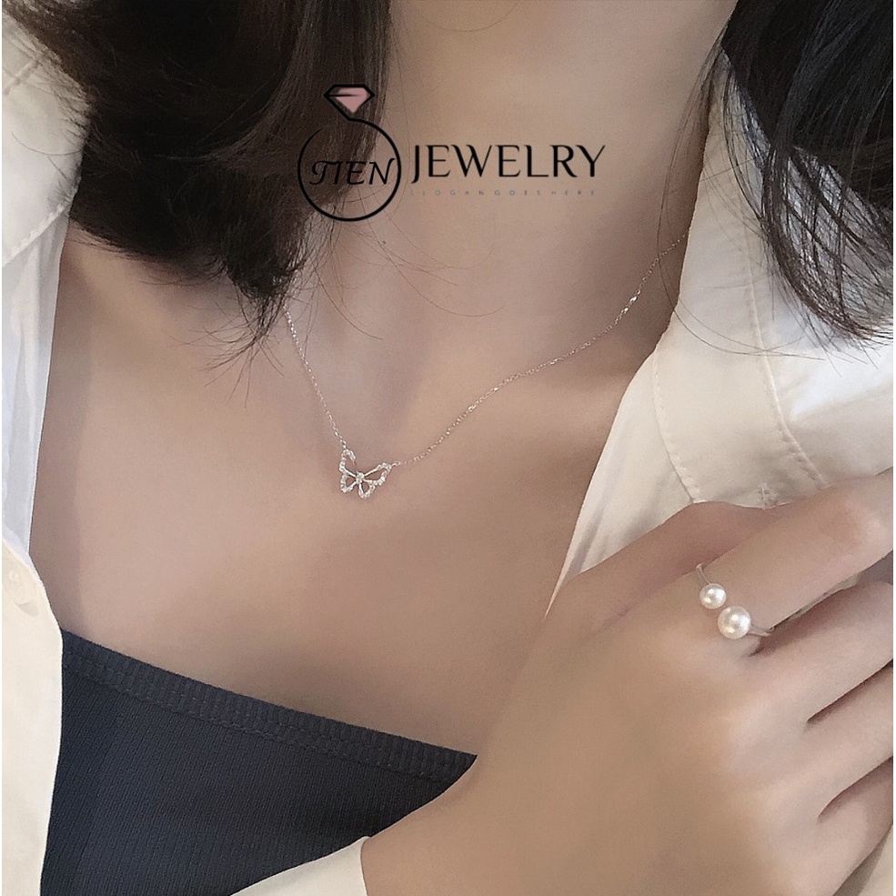Dây chuyền bạc nữ 925 hình bướm dễ thương phong cách nữ tính, vòng cổ nữ đính đá - Tien Jewelry