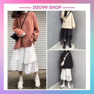 Chân váy dài 2 tầng vạt lệch ulzzang 2 màu siêu hot - chân váy trắng đen tầng ulzzang xinh xắn cv01