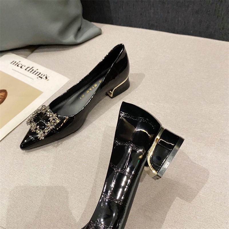 Giày Cao Gót 3cm Mũi Nhọn Màu Đen Phong Cách Thời Trang Công Sở Dành Cho Nữ