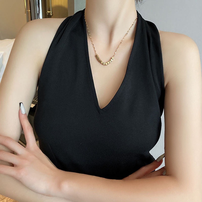 Dây chuyền vàng mạ 18k TITAN KHÔNG GỈ vòng cổ titan nữ mặt hình lập phương thiết kế thời trang trang tao nhã trang sức titan cao cấp 2021