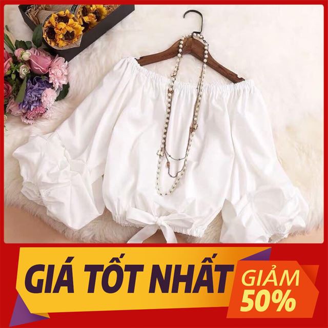 Áo trễ vai tay bồng nơ buộc thời trang format