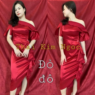 Đầm dự tiệc lệch vai phi bèo cài châm