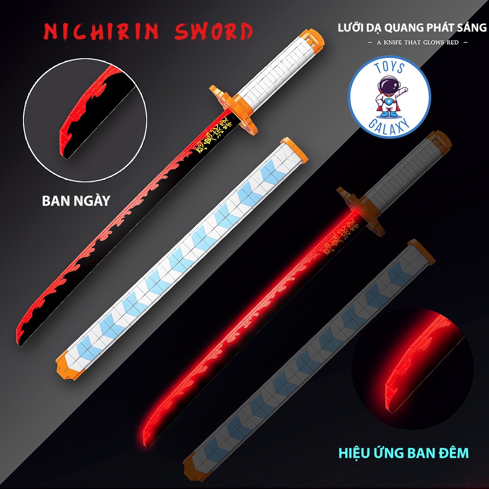 Đồ Chơi Lắp Ráp Kiểu LEGO Mô Hình Nhật Luân Kiếm Phát Sáng Của Viêm Trụ Rengoku Kyoujurou trong Kimetsu no Yaiba 731