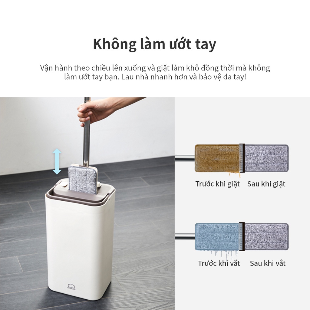 Bộ khăn lau sàn thay thế cho cây lau nhà ETM471RLF Lock&amp;Lock Refill Squeeze Flat Mop - Hàng chính hãng - Giadungmall