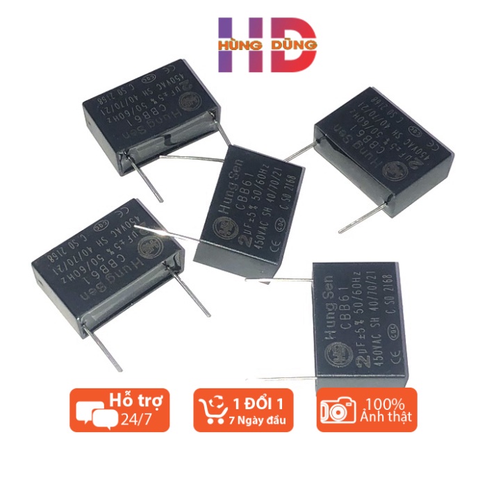 Tụ Quạt 2uF 450VAC Hung Sen chân cắm chân kim Tụ Khởi Động Quạt Điện CBB61 450VAC thiết bị điện gia dụng
