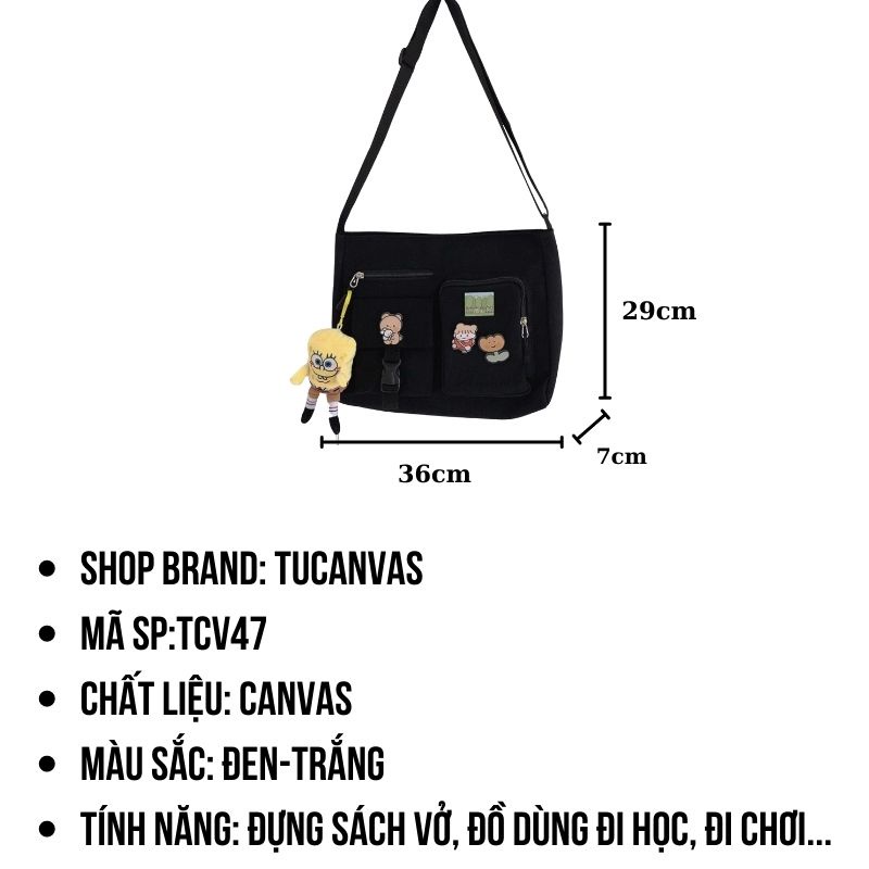 Túi tote túi vải canvas trơn đeo chéo đi học đi chơi giá rẻ phong cách Hàn Quốc thời trang Tucanvas TCV47
