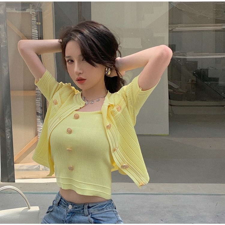 Áo cardigan ZHELIHANGFEI dệt kim mỏng tay ngắn phong cách retro mùa hè 2022