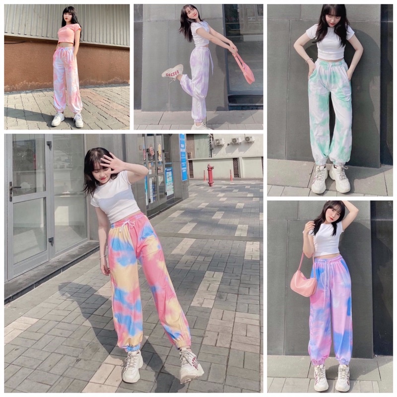 set áo croptop body + jogger tiedye / set thể thao quần bom
