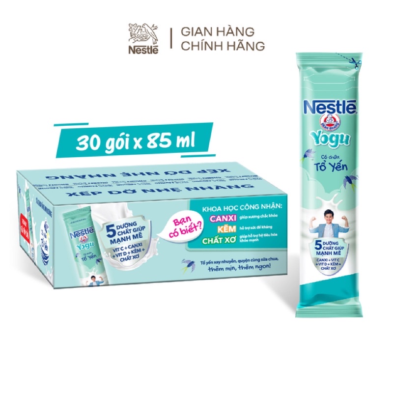 (bao bì mới thùng 28 thanh thay cho thùng 30 thanh) Thùng 30 gói sữa chua tổ yến Nétle yogu 30*85ml(date mới 10/22)a